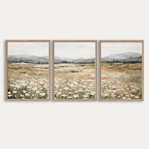 Wildflower Field Landscape Wall Art Print – 3-Piece Set