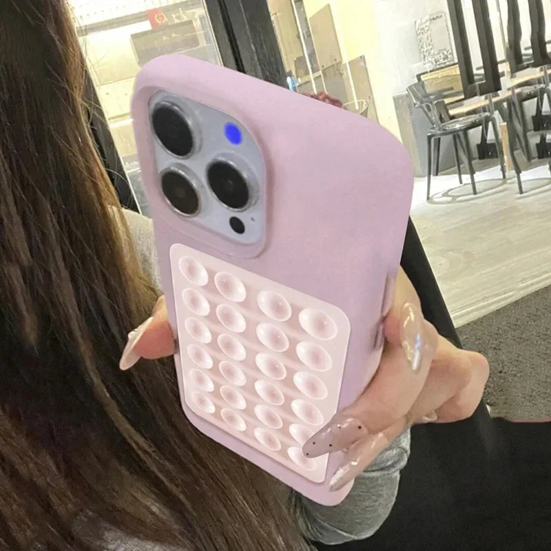 3D Suction Cup Stand Phone Case – Litchi Texture for iPhone