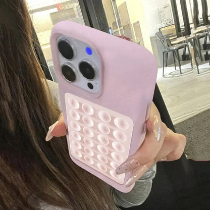3D Suction Cup Stand Phone Case – Litchi Texture for iPhone