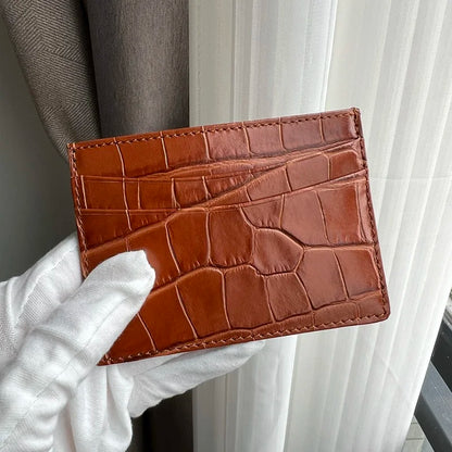 Personalized Leather Card Holder Wallet – Croc-Embossed, Custom Monogram