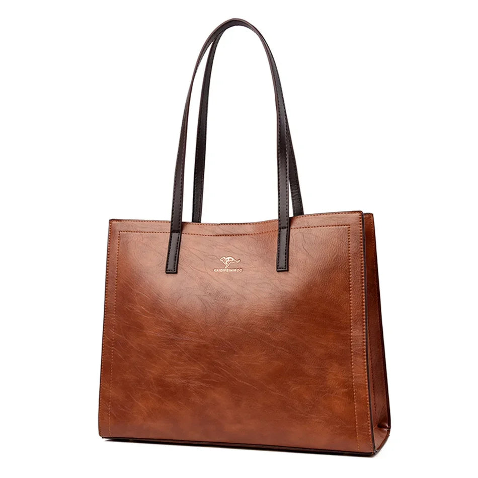 Vintage Leather Tote Bag – Large Capacity Top-Handle
