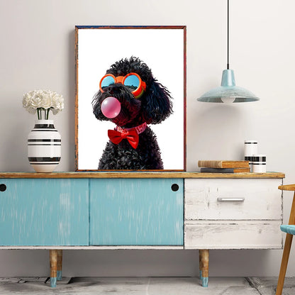 Funny Dog Bubble Gum Poster – Pomeranian with Pink Glasses Wall Art Print