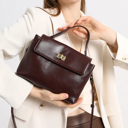Genuine Leather Top Handle Crossbody Bag for Women Vintage Oil Wax Leather