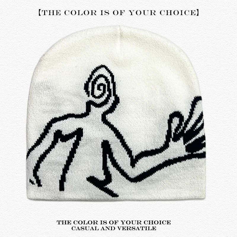 Jacquard Figure Beanie Hat – Unisex Streetwear Knit Cap