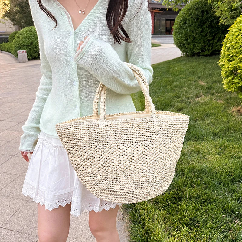 Straw Woven Beach Tote Bag – Large Capacity Summer Shoulder Bag