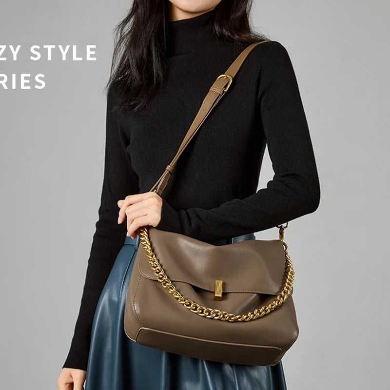 Trendy Genuine Cow Leather Shoulder Chain Bag