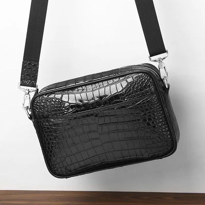 Alligator Pattern Genuine Leather Men's Crossbody Shoulder Bag