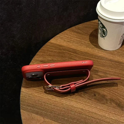 iPhone Leather Case with Wrist Strap – Anti-Drop PU Cover