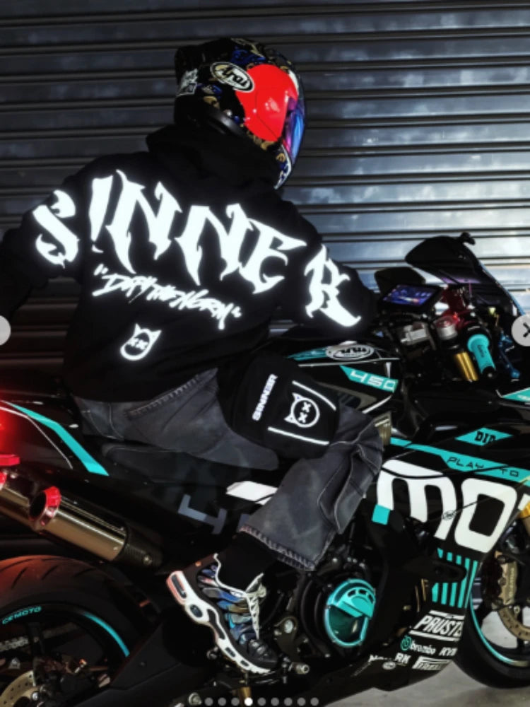 Sinner Reflective Graphic Hoodie – Unisex Loose Fit Streetwear
