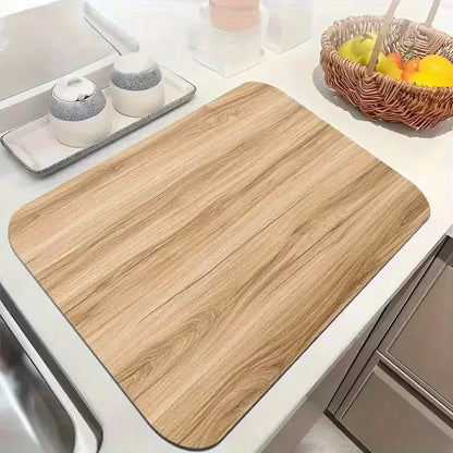 Kitchen Drying Mat – Rustic Wood Grain Non-Slip Dish Draining Pad