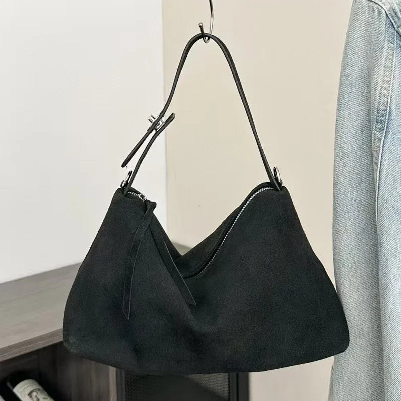 Women's Soft Matte Suede Cowhide Leather Shoulder Bag