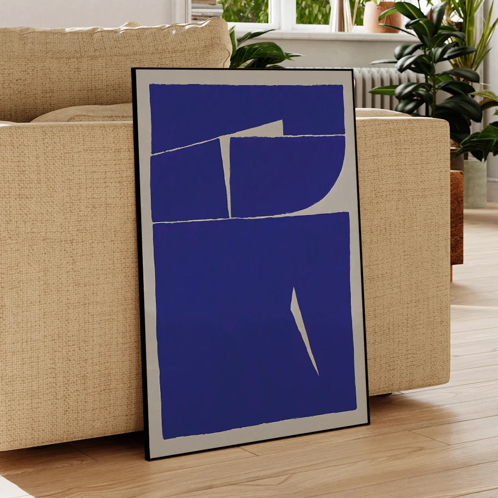 Abstract Blue Geometric Wall Art Print – Modern Framed Canvas Poster