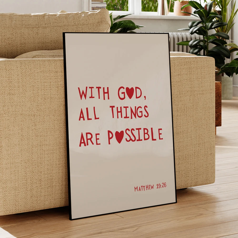 Matthew 19:26 Bible Verse Wall Art Print – With God All Things Are Possible Poster