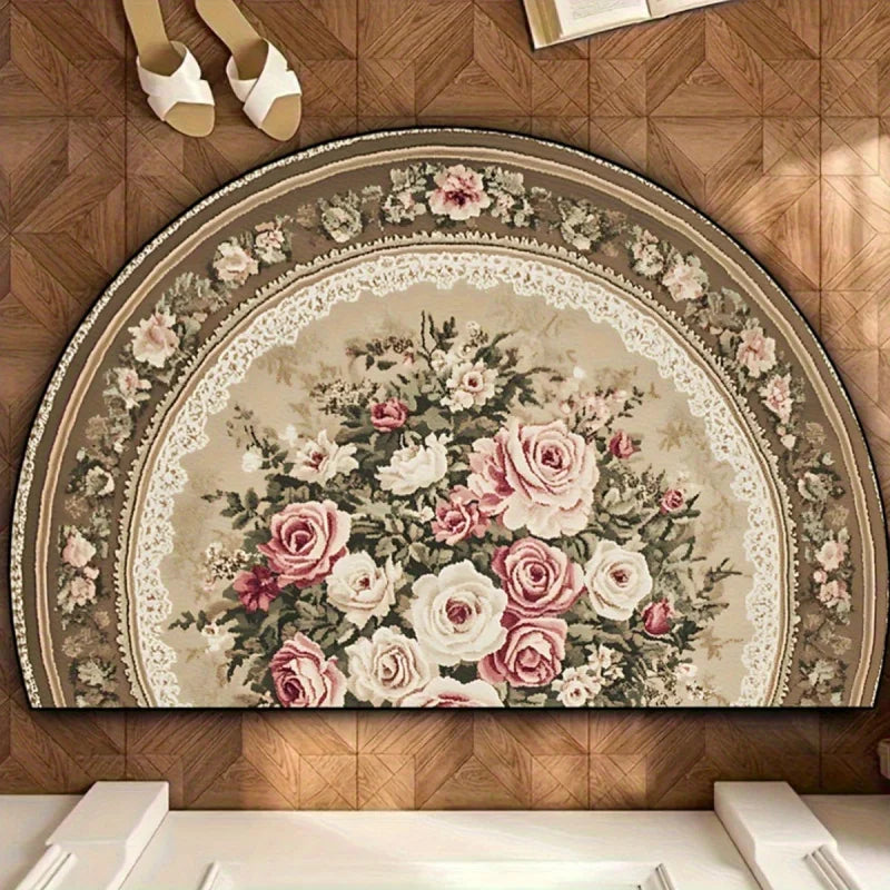 Vikama Vintage Floral Half Round Rug Soft Non-Slip Area Bedroom Romantic Rose Accent Rug Entryway