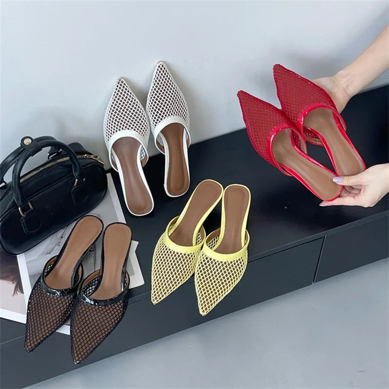 Eilyken Mesh Pointed Toe Mule Heels – Women's Hollow Out Slingback