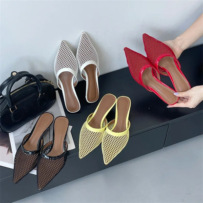 Eilyken Mesh Pointed Toe Mule Heels – Women's Hollow Out Slingback