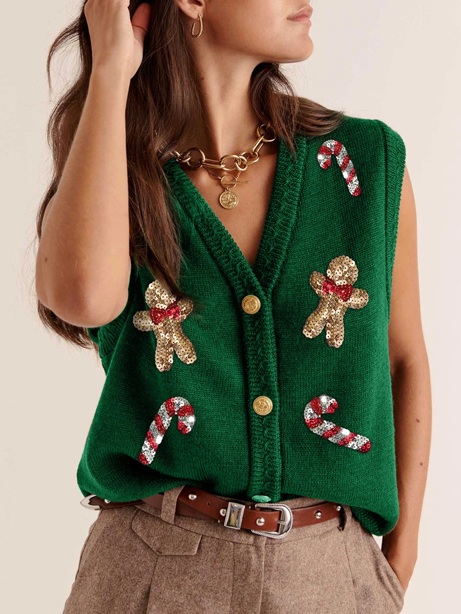 Ugly Christmas Vests Women Sequin Nutcracker Santa Sweaters Shirt Holiday Sparkly Graphic Crewneck