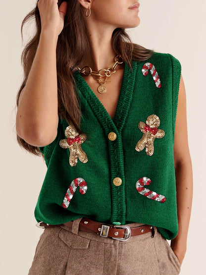 Ugly Christmas Vests Women Sequin Nutcracker Santa Sweaters Shirt Holiday Sparkly Graphic Crewneck