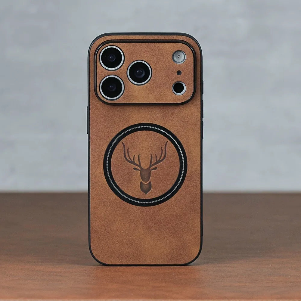 Magnetic Deer Head Leather iPhone Case – MagSafe Compatible