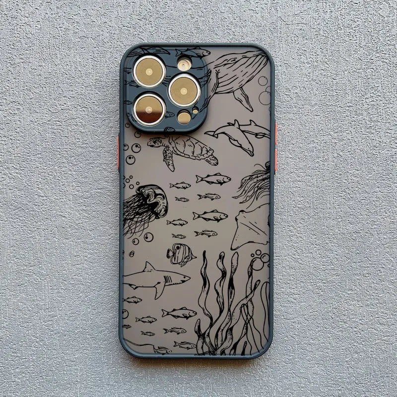 iPhone Case Ocean Wave Frosted with Camera Lens Protection