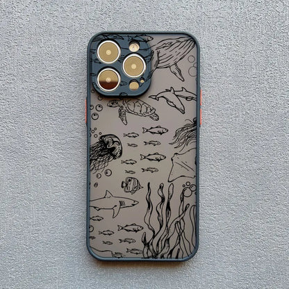iPhone Case Ocean Wave Frosted with Camera Lens Protection