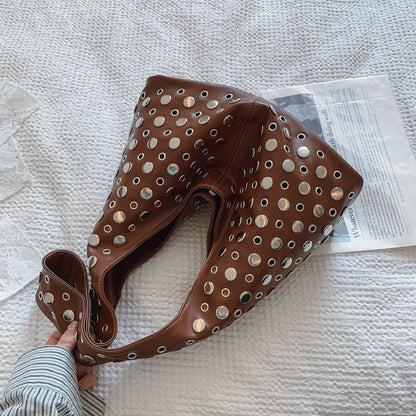 Punk Rivet Hobo Bag – PU Leather Shoulder Bag for Women