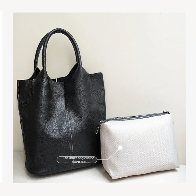 Genuine Leather Bucket Tote Bag for Women