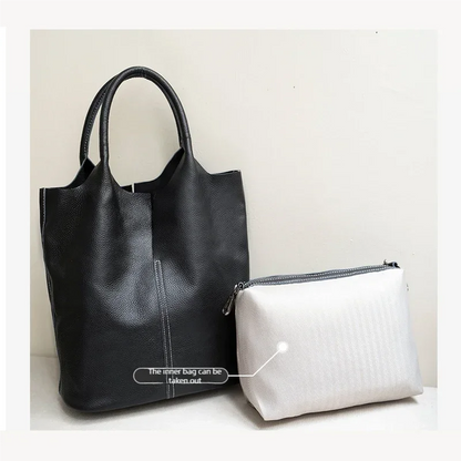 Genuine Leather Bucket Tote Bag for Women