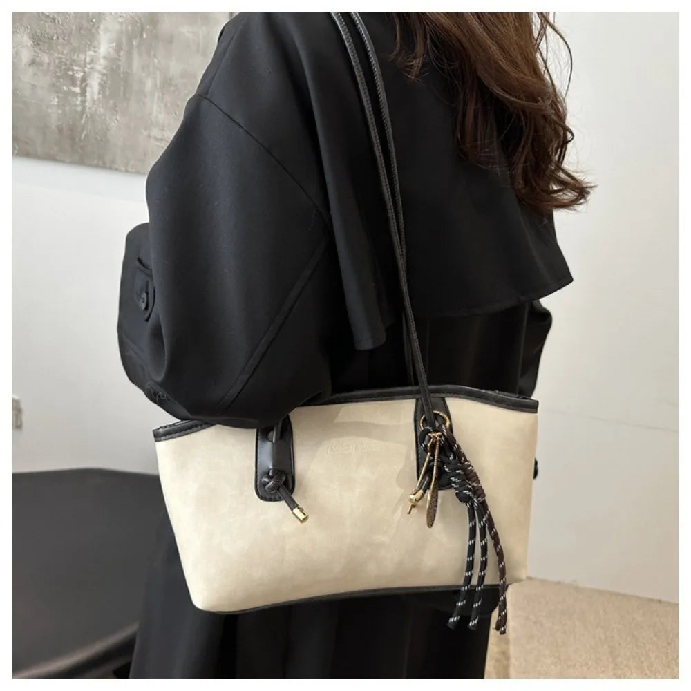 PU Leather Shoulder Bag Y2K Tote with Charm Detail