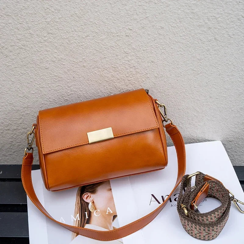 Genuine Leather Crossbody Bag – Women's Retro Shoulder Bag
