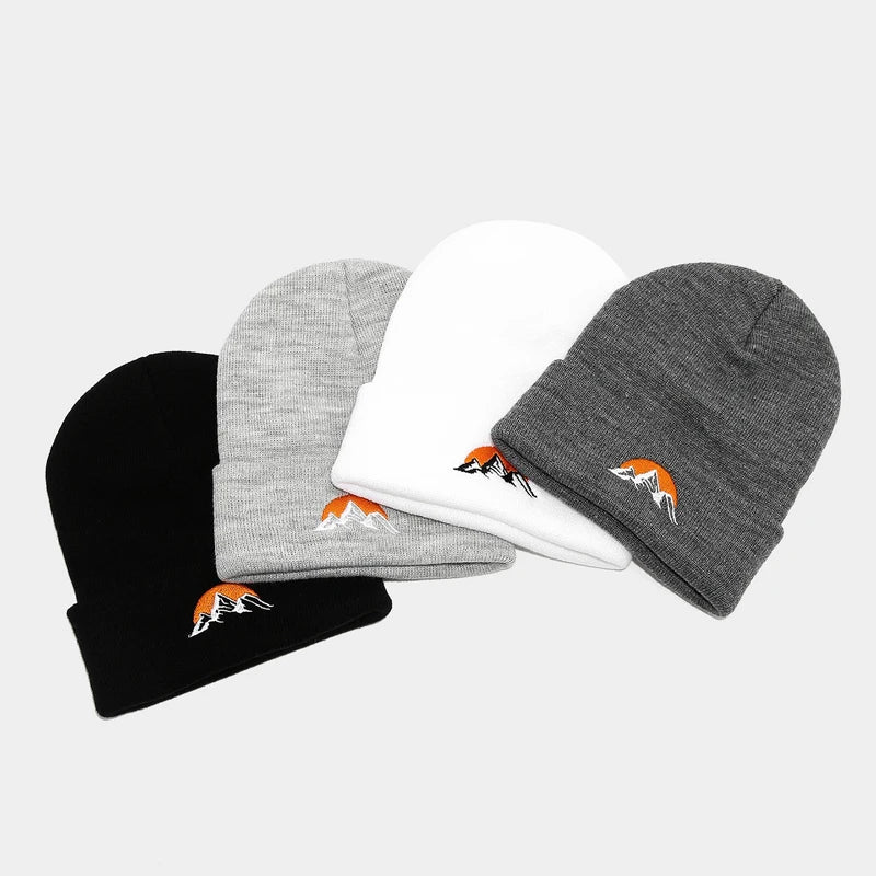Embroidered Mountain Knit Beanie – Unisex Winter Hat