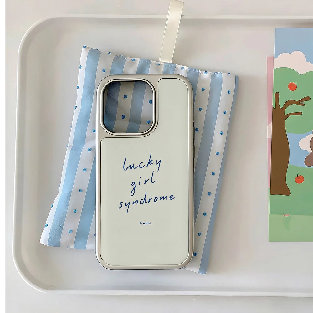 Lucky Girl Syndrome iPhone Case – Aesthetic Cream & Silver Cover