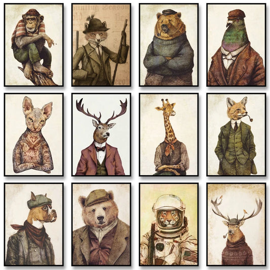 Vintage Animal Astronaut Wall Art Canvas Poster Print