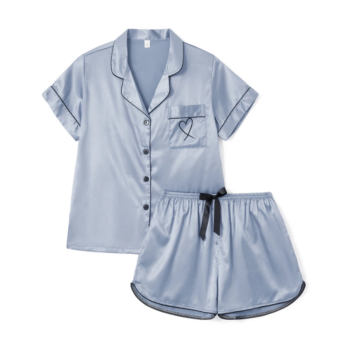 Satin Pajama Set for Women – Short Sleeve Sleepwear with Shorts