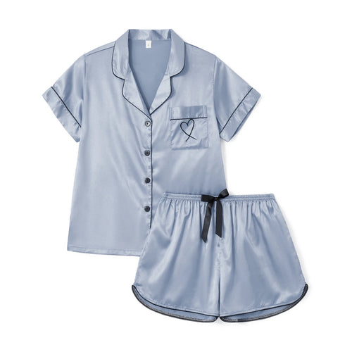 Satin Pajama Set for Women – Short Sleeve Sleepwear with Shorts