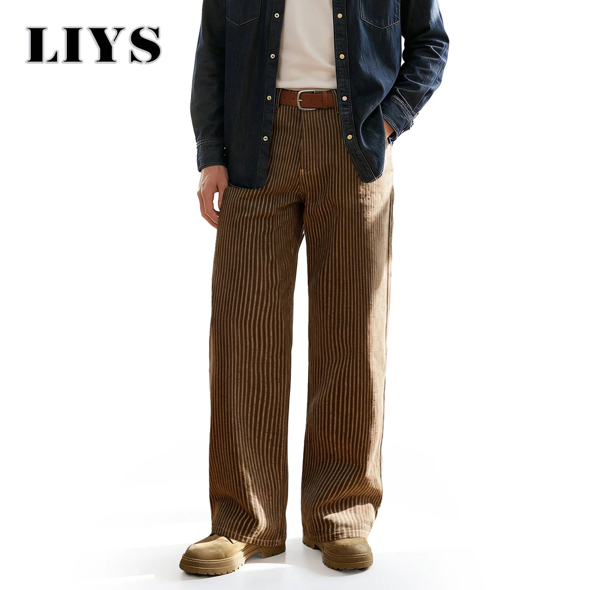 Vertical Striped Jacquard Wide Leg Jeans – British Retro Style
