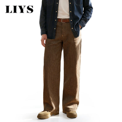 Vertical Striped Jacquard Wide Leg Jeans – British Retro Style