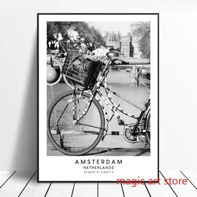City Travel Poster – Black & White Landmark Wall Art Print for Home Decor