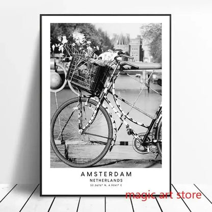 City Travel Poster – Black & White Landmark Wall Art Print for Home Decor