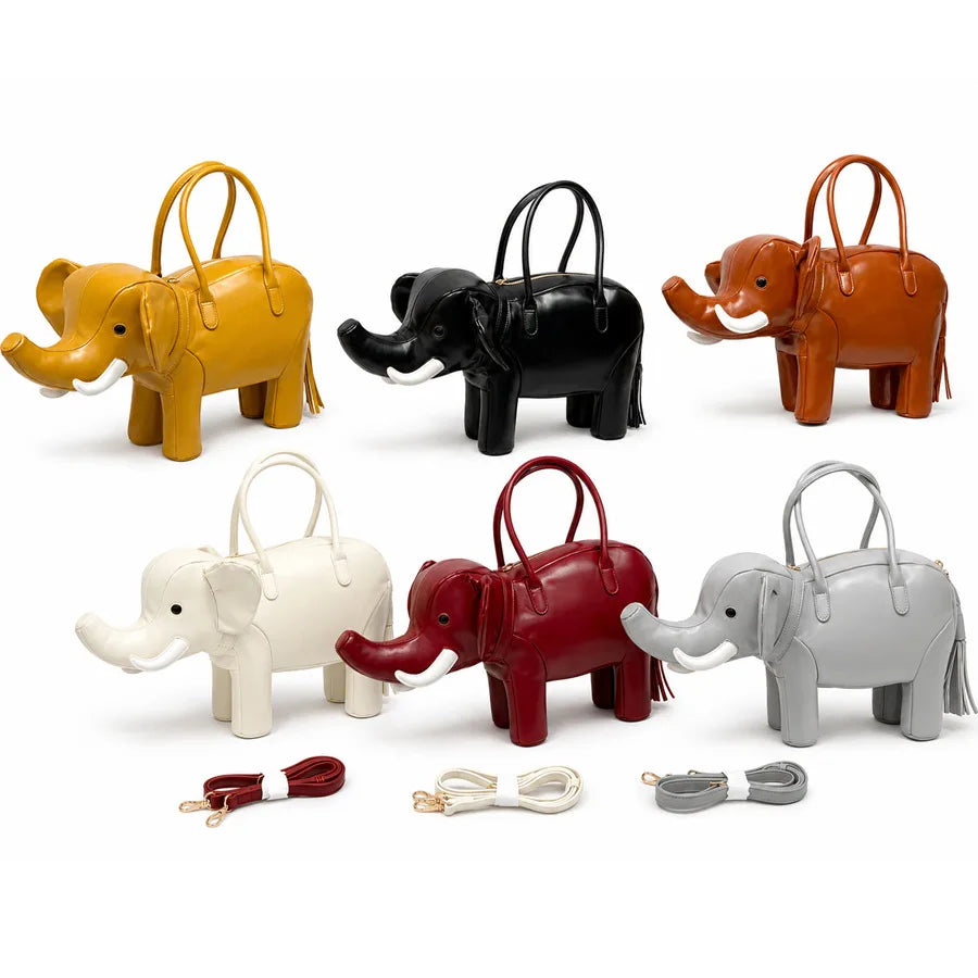 Creative Handbag Elephant Shape Shoulder Bag Pu Versatile Zipper Luxury Retro Casual Messenger