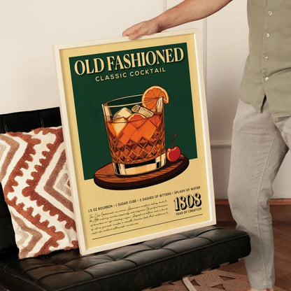 Old Fashioned Cocktail Retro Bar Poster | Classic Cocktail Canvas Wall Art