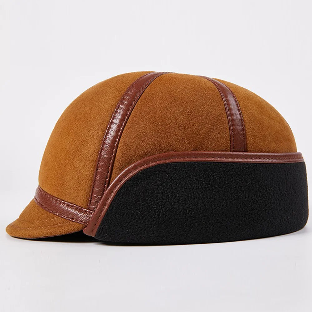 Men's Real Leather Winter Newsboy Cap with Earflaps