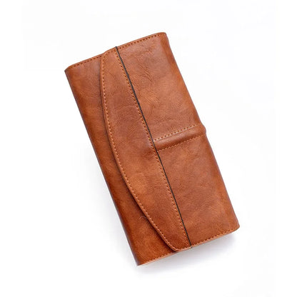 Vintage Trifold Wallet – Women's Long PU Leather Clutch