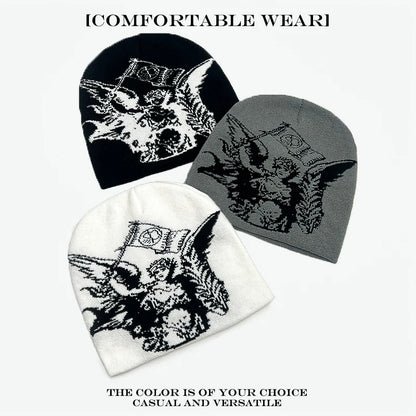 Spider Web Jacquard Beanie Hat – Dark Style Hip Hop Knit Cap