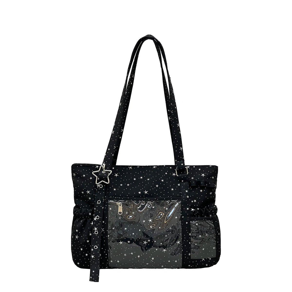 Star Print Nylon Tote Bag – Women's Shoulder Bag with Clear Pocket