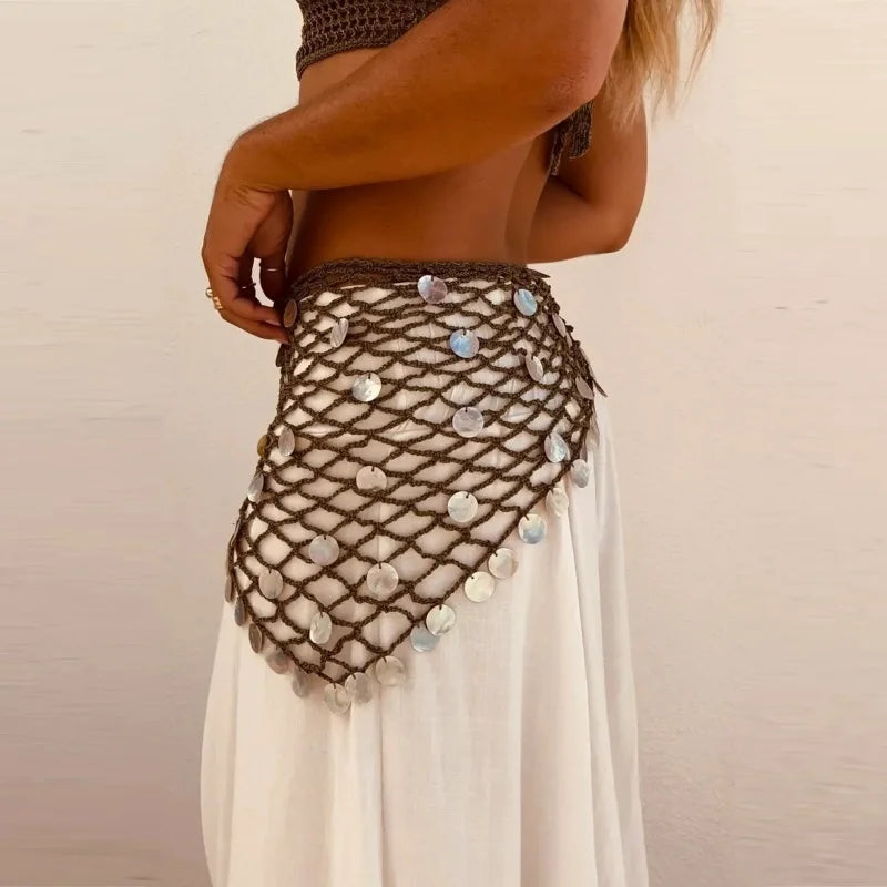 Sequin Crochet Hip Scarf – Belly Dance Fishnet Wrap Skirt