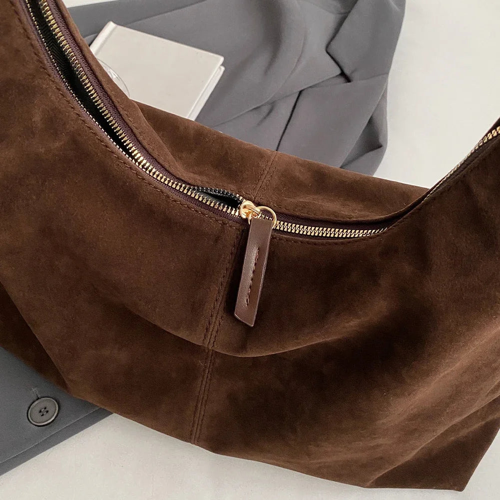 Women Suede Shoulder Bag with Zipper Hobo Bags