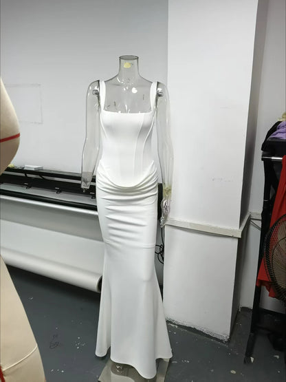 Women's Slim Maxi Dress – Lace-Up Sleeveless Formal Gown