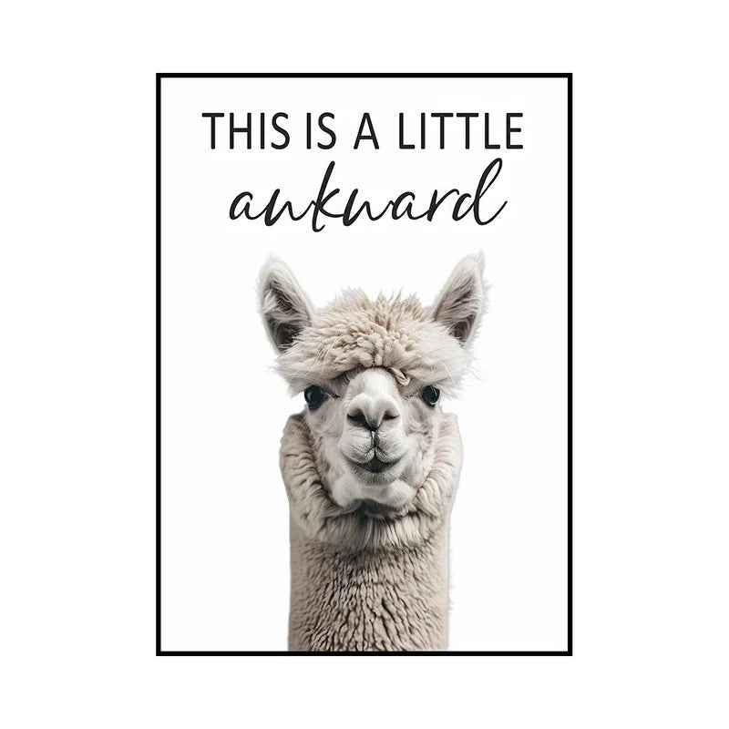 Funny Animal Bathroom Wall Art Poster – Cow, Donkey, Llama, Goat Print