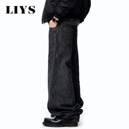Black Baggy Wide Leg Jeans – Men's Retro Loose Denim
